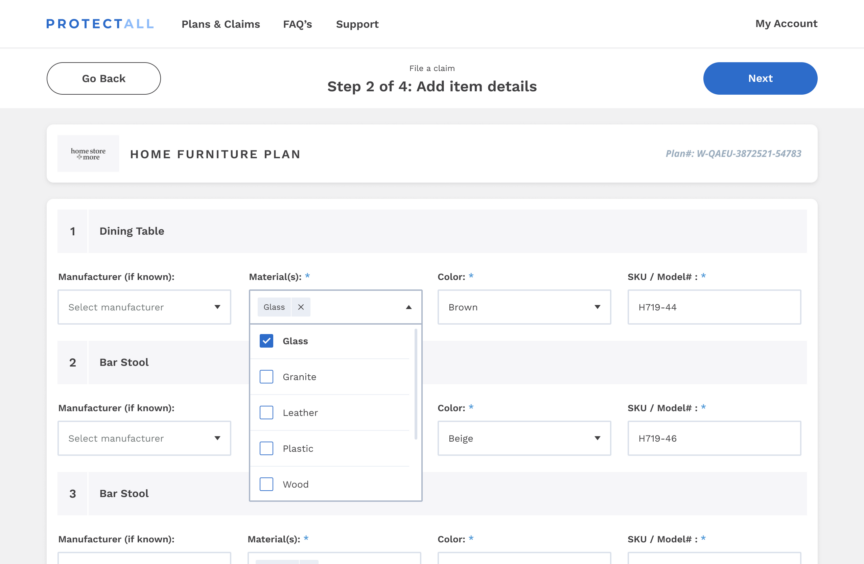 ProtectAll submit claim web app portal